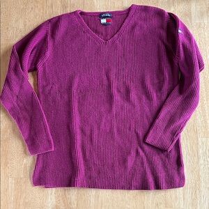 Tommy Hilfiger Women's V-Neck Magenta Sweater